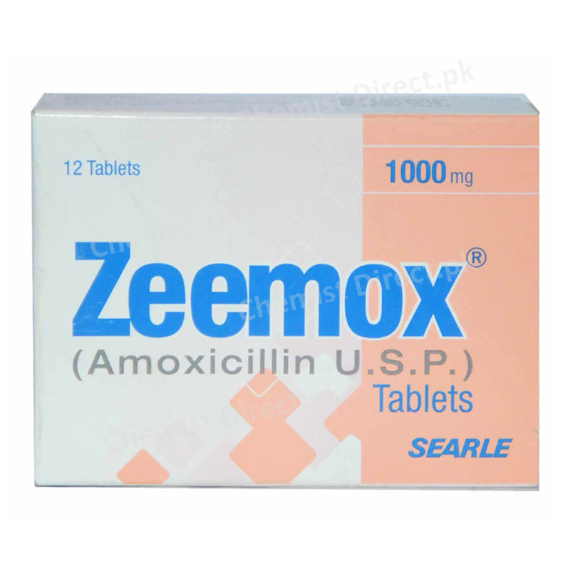 Zeemox 1gm Tablet Amoxicillin U.S.P Amino-penicillin Searle pakistan