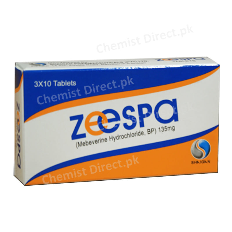 Zeespa 135mg Tablet Mebeverine Hydrochloride,BP Anti-Spasmodic Shaigan Pharmaceuticals