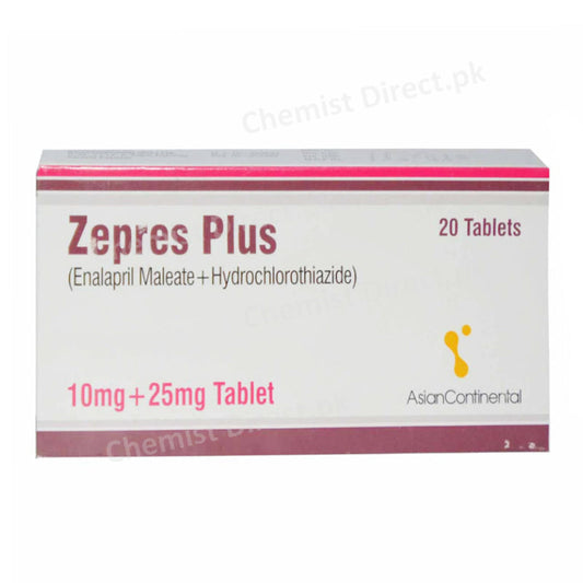 Zepres Plus 10mg+25mg Tablet Enalapril Maleate Hydrochloritiazide Anti-Hypertensive Asian Continental Pharma