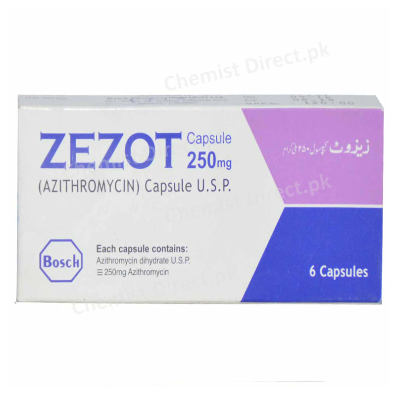 Zezot 250mg Capsules Azithromycin Antibacterial Bosch Pharma