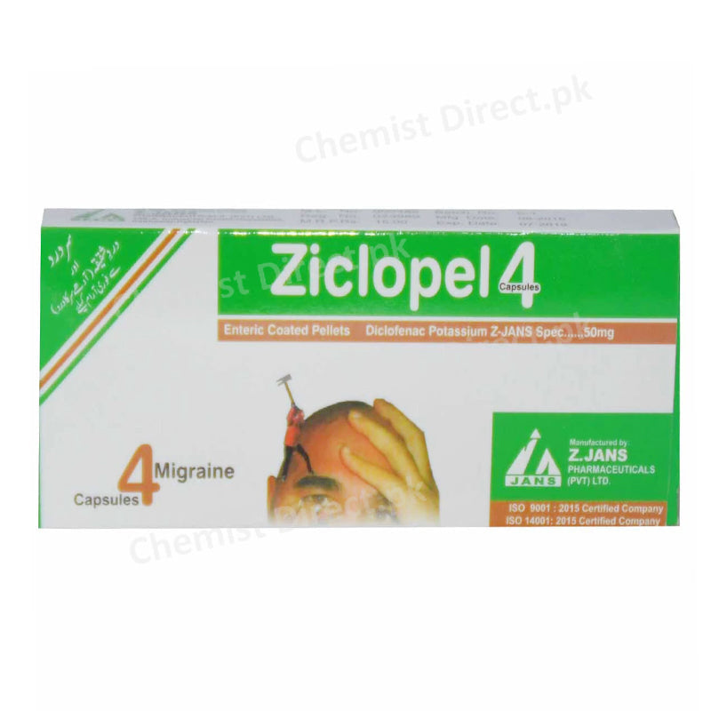 Ziclopel 50mg 4Capsules Diclofenac Potassium Z-Jans Pharma