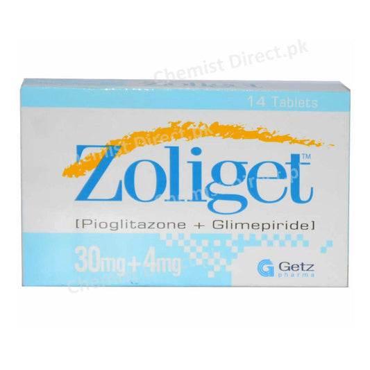 Zoliget 30m 4mg Tablet Getz Pharma Pakistan Pvt Ltd Oral Hypoglycemic Pioglitazone 30mg_ Glimepiride 2mg
