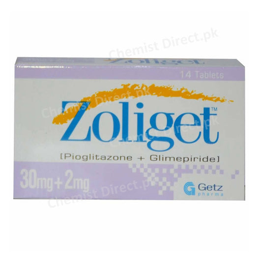 Zoliget 30mg 2mg Tablet Getz Pharma Pakistan Pvt Ltd Oral Hypoglycemic Pioglitazone 30mg_ Glimepiride 2mg