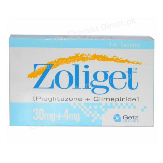Zoliget 30m 4mg Tablet Getz Pharma Pakistan Pvt Ltd Oral Hypoglycemic Pioglitazone 30mg_ Glimepiride 2mg