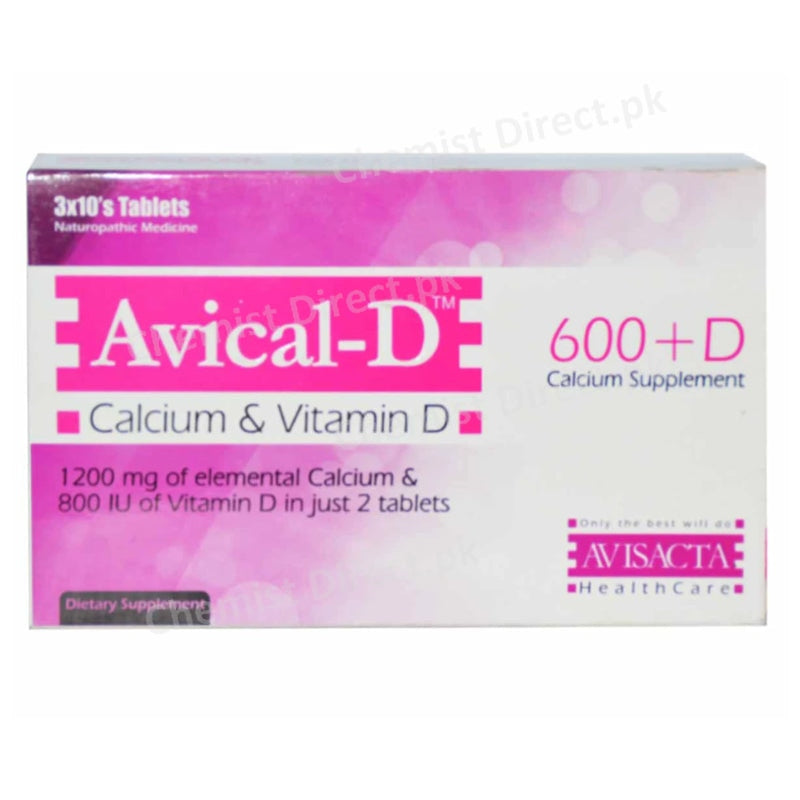 Avical-D Tablet Avisacta Health Care Calcium Supplement Calcium 1500mg, Elemental Calcium 600mg, Vitamin D3 400IU