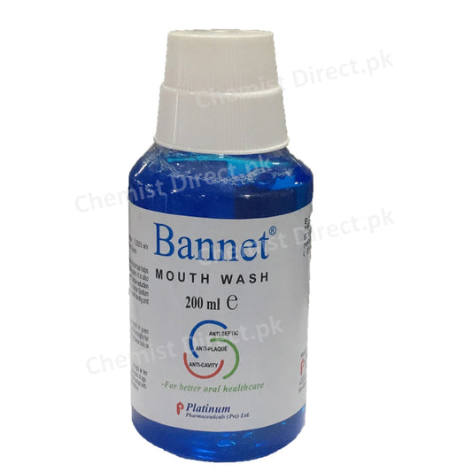 Bannet Mouthwash 200ml Oral Hygiene Triclosan, Sodium Monofluorophosphate Platinum Pharmaceutical