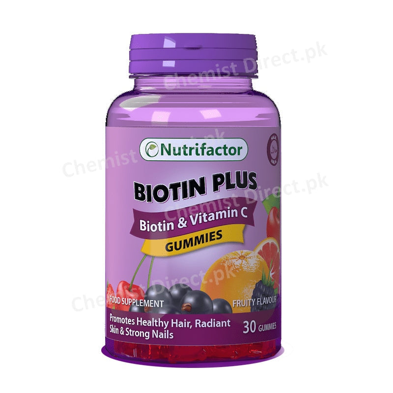 biotin plus vitamin c gummie nutrifactor food suplement glowing skin lustrous hair shiny nails immunity
