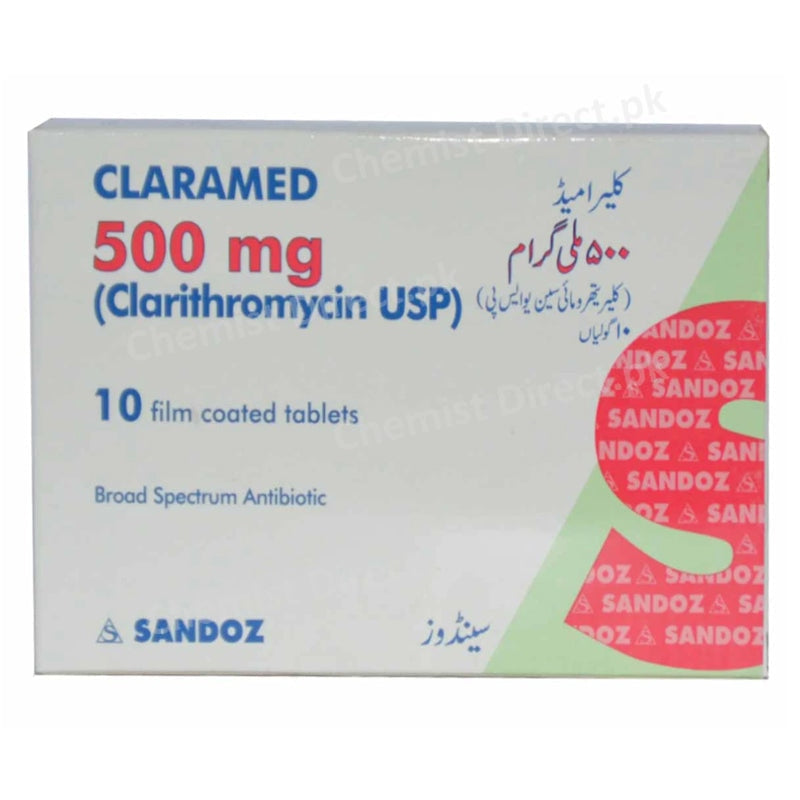 Claramed 500mg Tab Tablet NOVARTIS PHARMA PAKISTAN LTD Macrolide Anti Bacterial Clarithromycin