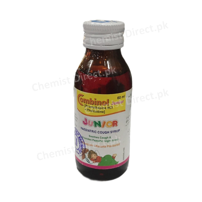 Combinol Junior Cough Syrup 60m Anti-Tussive Promethazine HCl B.P 1.5mg, Pholcodine B.P 1.5mg Atco Laboratories