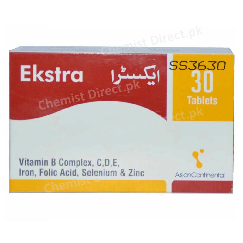 Ekstra Tab Tablet Asian Continental Pharma Vitamin B Complex C D E Iron Folic Acid Selenium Zinc
