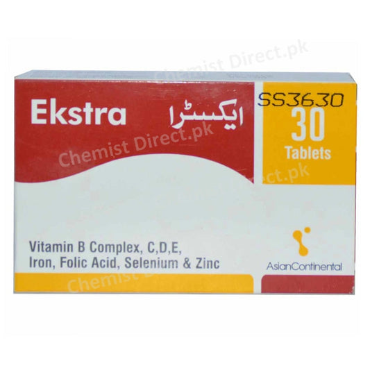 Ekstra Tab Tablet Asian Continental Pharma Vitamin B Complex C D E Iron Folic Acid Selenium Zinc
