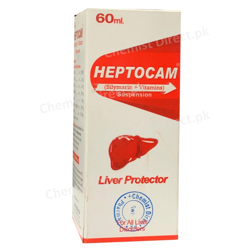 Heptocam syrup 60ml Chas A Mendoza Liver Protectant Each 5ml contains Nicotinamide 24mg Riboflavin Vitamin B2 8mg Thiamine HCl Vitamin B1 8mg Silymarin 105mg Calcium Pantothenate 16mg Cyanocobal