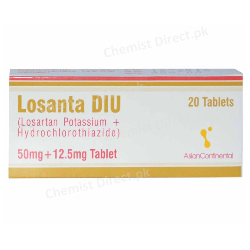 Losanta DIU Tablet Asian Continetal Anti Hypertensive Losartan Potassium Hydrochlorothiazide