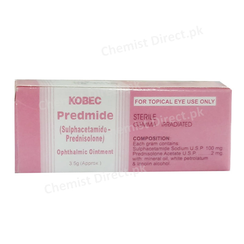 Predmide Eye Ointment Opthalmic Kobec health Sciences Anti-Infective, Corticosteroid Sodium Sulphacetamide 10%, Prednisolone Acetate 0.2%, Phenylephrine 0.12%