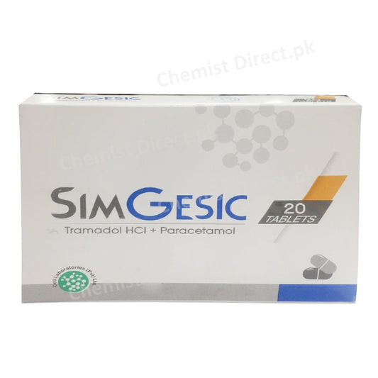 SimGesic Tablet Tramadol HCl + Paracetamol Narcotic Analgesic Cell Laboratories